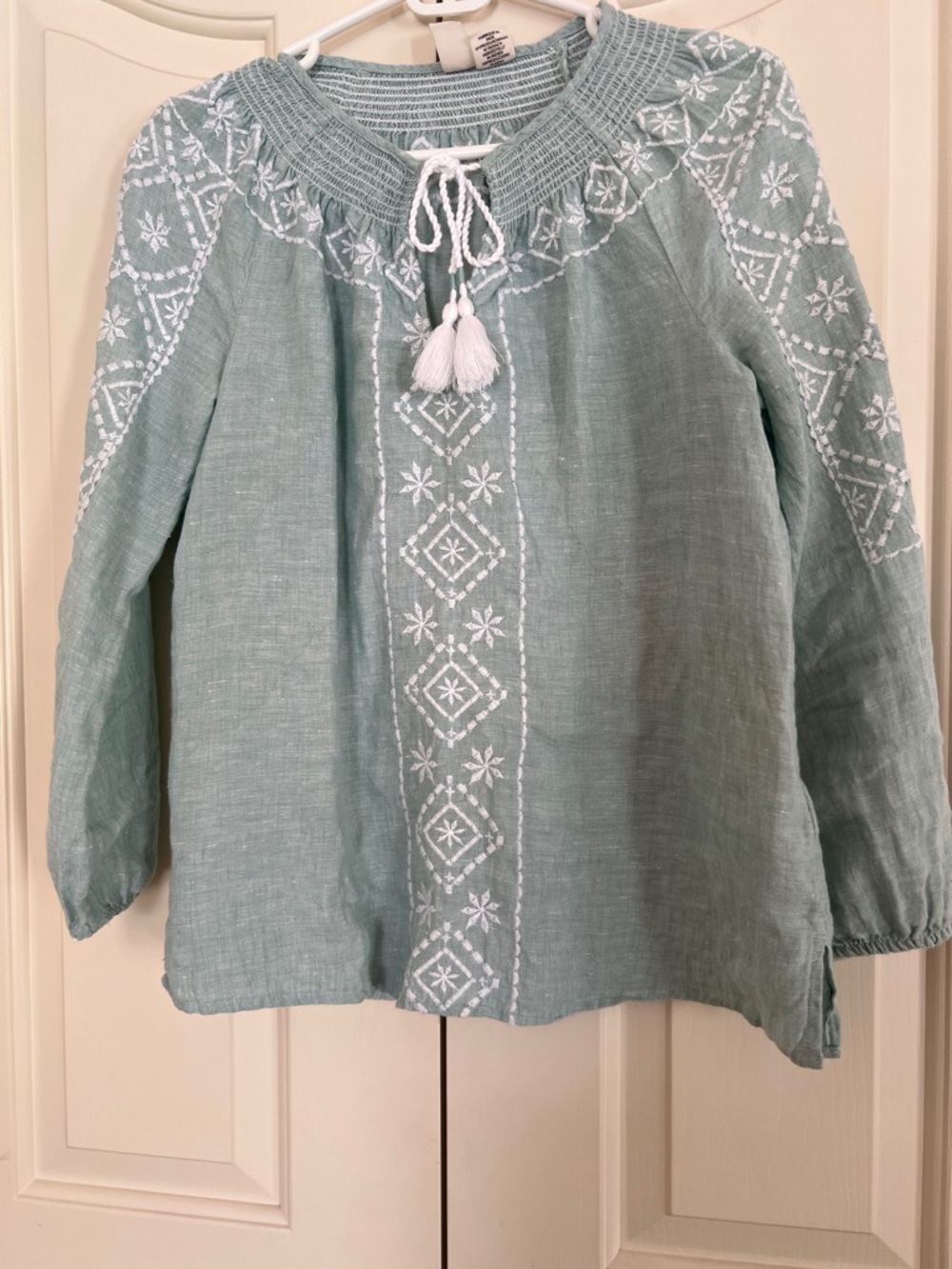Joie Sage Green Embroidered Tunic with Tassel Tie
Size S